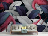 Navy and Pink Flamingo Mural in stylish home office setting