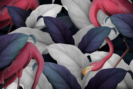 Flamingo wallpaper design file showing full pattern with navy background and pink birds