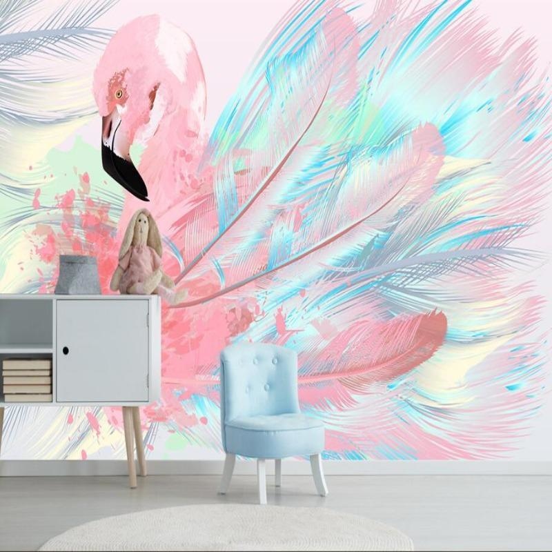 Watercolor Flamingo Mural adding soft color to a peaceful nursery with natural light
