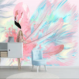 Watercolor Flamingo Mural adding soft color to a peaceful nursery with natural light
