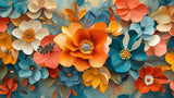 Design file showing detailed 3D orange and teal floral pattern on white background