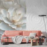 Elegant white lotus wallpaper in spa reception area