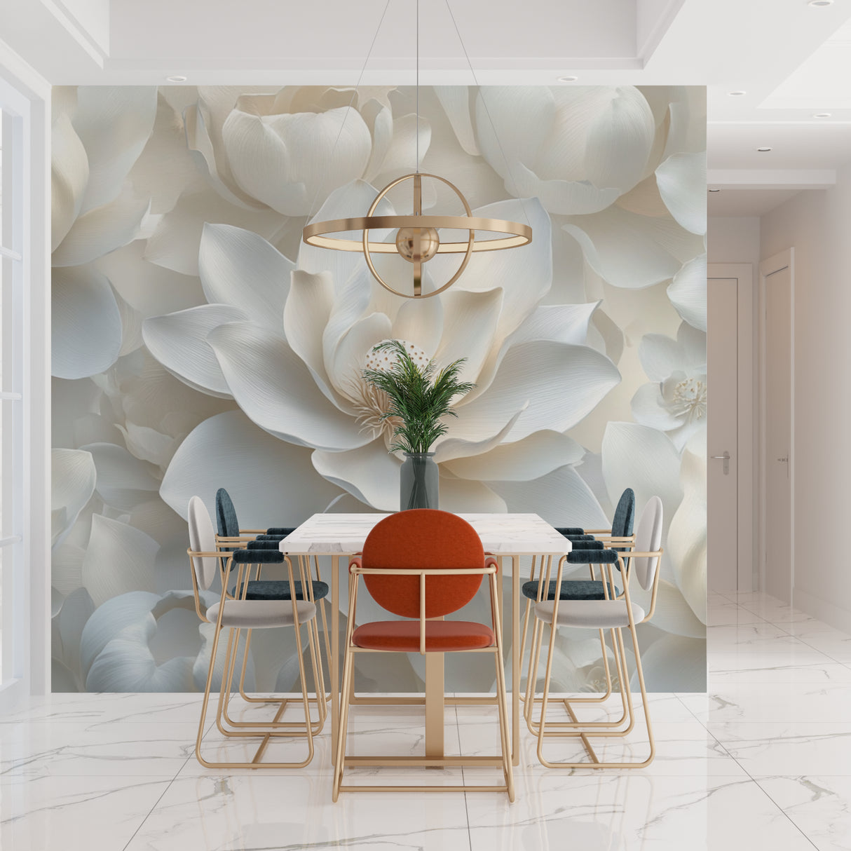 3D floral wall mural creating focal point in yoga studio