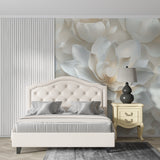 White lotus bloom wallpaper in luxury bathroom setting