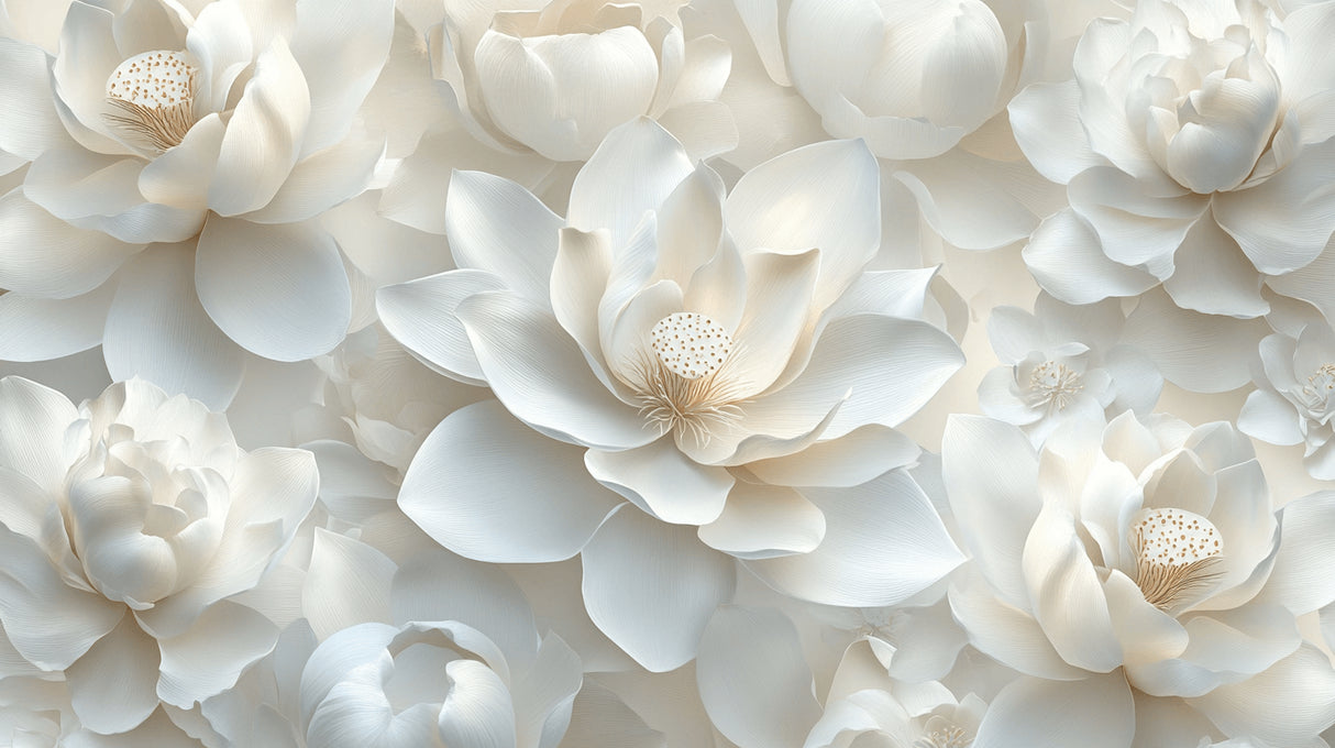 White lotus flower wallpaper design file showing intricate 3D petal details