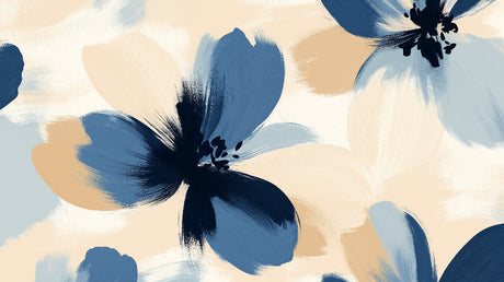Abstract floral wallpaper design file showing detailed blue and beige brushstroke pattern