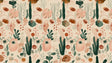 Modern botanical wallpaper in bright living room with natural light showing terracotta and green color scheme