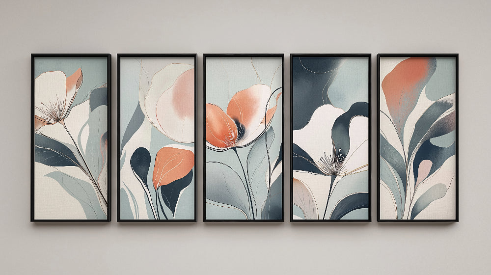 Abstract Floral Wallpaper design file showing detailed coral blooms and grey botanical elements pattern