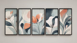 Abstract Floral Wallpaper design file showing detailed coral blooms and grey botanical elements pattern