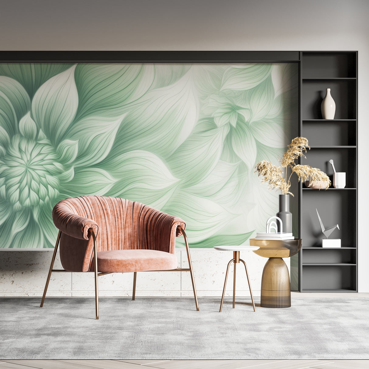 Nature inspired wallpaper making statement in modern hallway