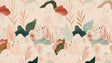Modern botanical wallpaper creating a peaceful atmosphere in a bright living room with natural light