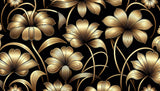 Black and gold Art Deco floral wallpaper design file showing intricate metallic pattern details