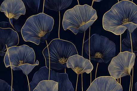 Art Deco floral pattern design file showing detailed navy and gold botanical motifs