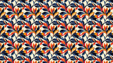 Navy and orange Art Deco floral pattern design file showing detailed botanical motifs and rich color contrast