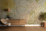 Chrysanthemum wall mural bringing classic beauty to a sophisticated dining room setting