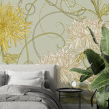 Vintage floral wallpaper adding charm to a cozy bedroom with soft furnishings