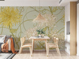 Floral art nouveau design creating depth in a reading nook with afternoon light
