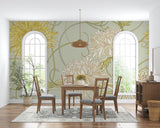 Art nouveau floral mural adding sophistication to a master bedroom suite