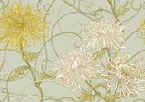 Art Nouveau Chrysanthemum design file showing intricate floral pattern with sage green background