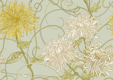 Art Nouveau Chrysanthemum design file showing intricate floral pattern with sage green background
