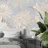 Art Nouveau floral wallpaper creating focal point in dining room