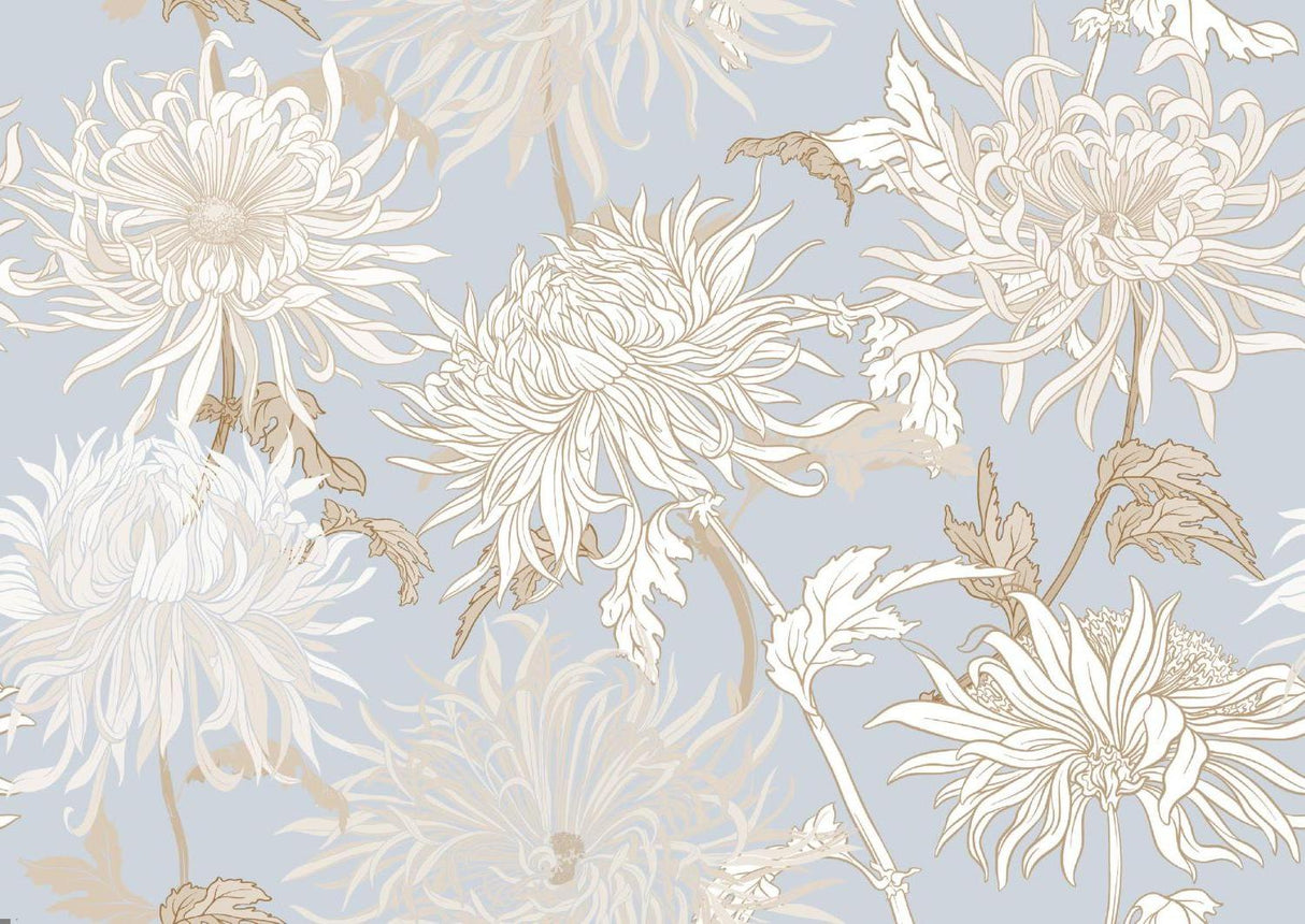 Art Nouveau Chrysanthemum design file showing intricate floral pattern on powder blue background