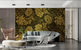 Gold and black Art Nouveau wallpaper adding elegance to a master bedroom