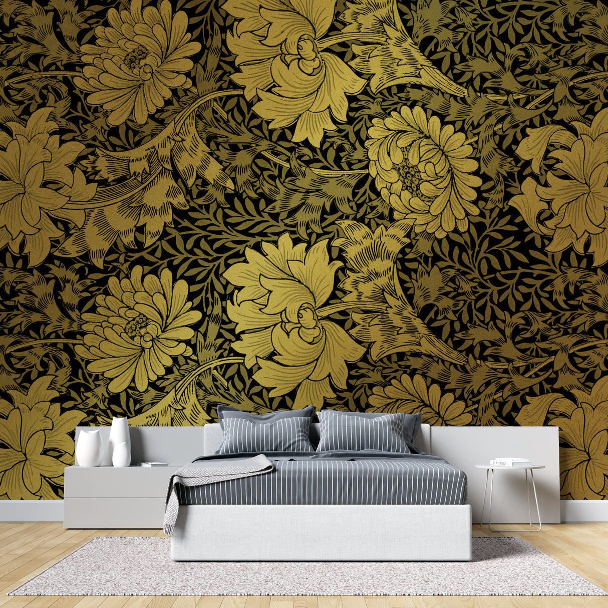 Botanical Art Nouveau mural wallpaper making a statement in living room