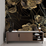 Luxury floral wallpaper making a statement in master bedroom with gold accents