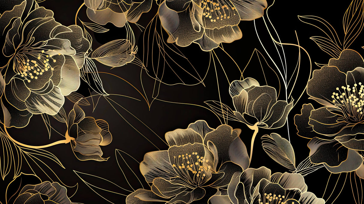 Black and gold art deco floral design file showing intricate pattern details