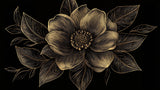 Black and gold botanical design file showing intricate flower pattern and metallic details