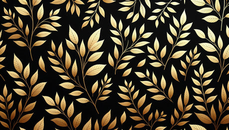 Gold leaf botanical pattern design file showing intricate black background with metallic details