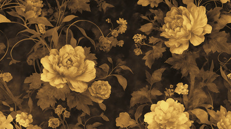 Black and gold peony wallpaper design file showing intricate floral pattern and metallic details