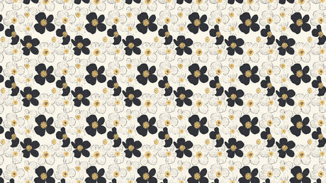 Black and white floral pattern with gold accents design file showing detailed bloom arrangement