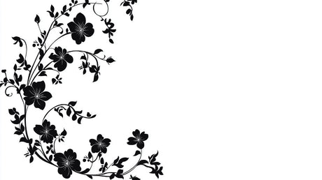 Black and white botanical wallpaper design file showing detailed flower pattern and intricate stems