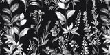 Design file showing intricate black and white botanical pattern with magnolias and ferns