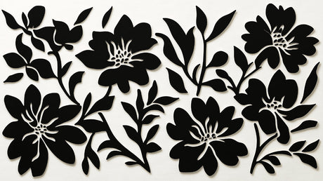 Black and white botanical pattern design file showing intricate flower details and shadows