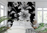 Striking floral wall design in contemporary hallway space