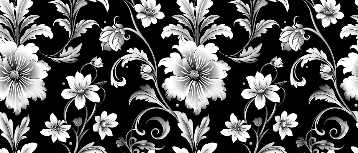 Black and white botanical pattern design file showing intricate floral details