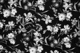 Black and white botanical pattern design file showing intricate floral details and full pattern repeat