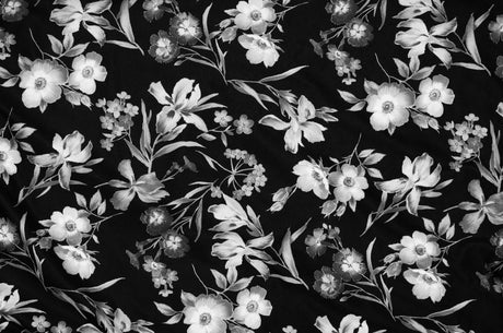 Black and white botanical pattern design file showing intricate floral details and full pattern repeat