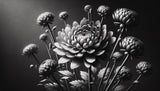 Papier Peint Mural Floral | Art de Chrysanthème Noir et Blanc