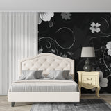 Elegant floral wallpaper bringing drama to a home office space