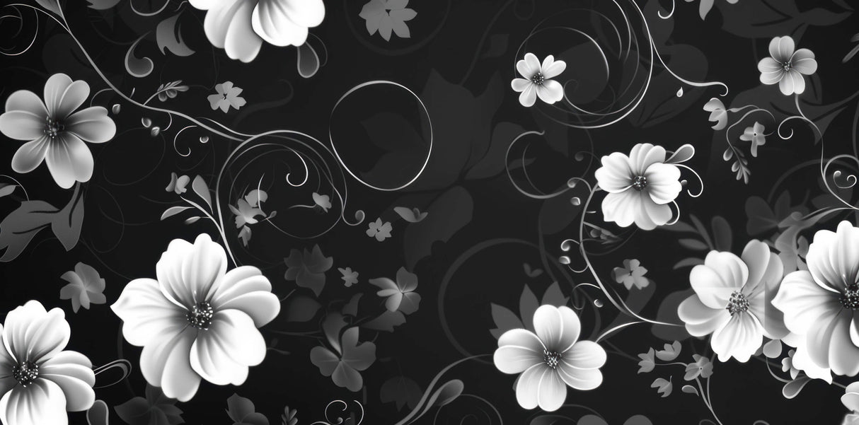 Black and white floral design file showing intricate pattern details and refined motifs