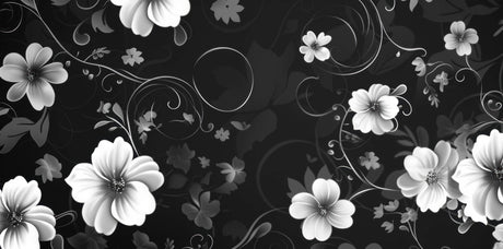 Black and white floral design file showing intricate pattern details and refined motifs