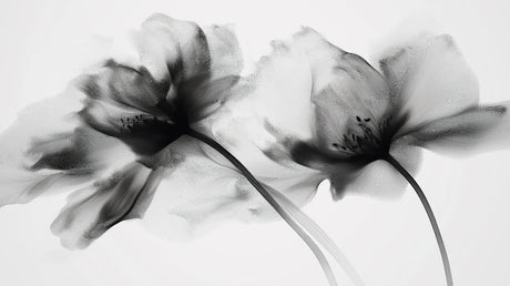 Black and white floral wallpaper creating dramatic impact in a modern living room with minimalist furniture