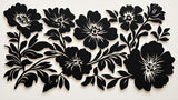 Black and white graphic floral pattern design file showing detailed botanical elements