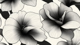 Black and white hibiscus floral wallpaper design file showing intricate botanical pattern details