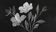 Black and white floral line art mural wallpaper creating dramatic contrast in a modern living room setting