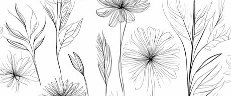 Black and white floral wallpaper design file showing detailed botanical line art pattern